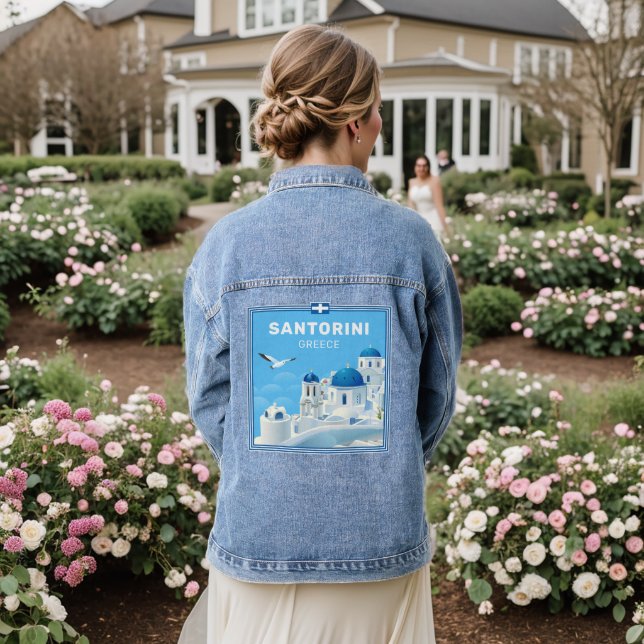 Custom Text Santorini Griechenland Jeansjacke (Hochzeit Rückseite)