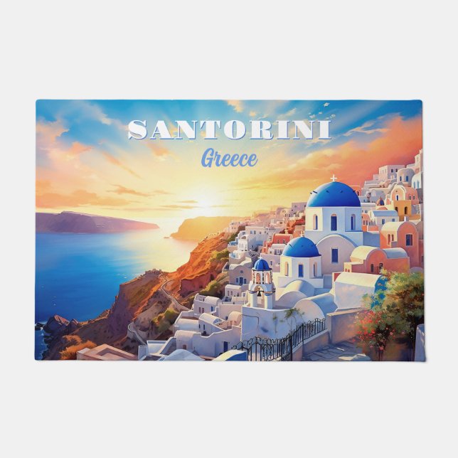 Custom Text Santorini Griechenland Sunset Fußmatte (Vorderseite)