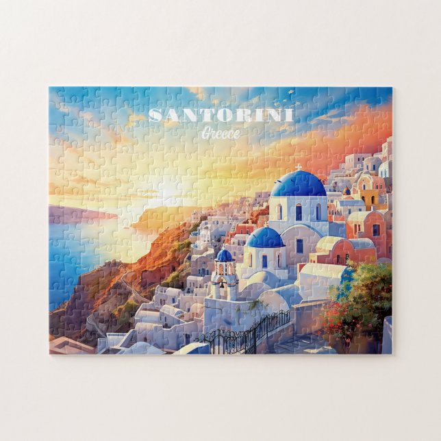 Custom Text Santorini Griechenland Sunset Puzzle (Horizontal)
