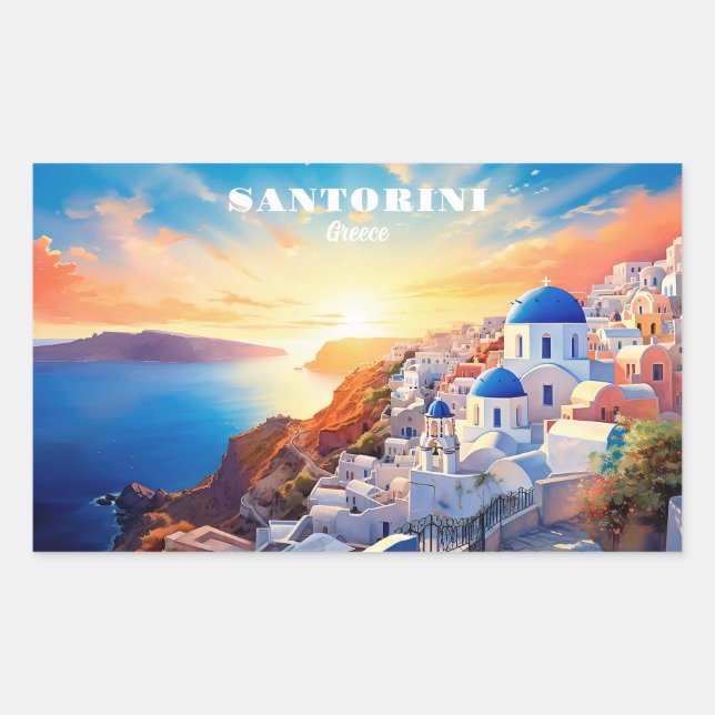 Custom Text Santorini Griechenland Sunset Rechteckiger Aufkleber (Vorderseite)