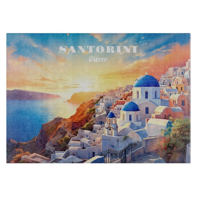 Custom Text Santorini Griechenland Sunset Schneidebrett (Vorderseite)
