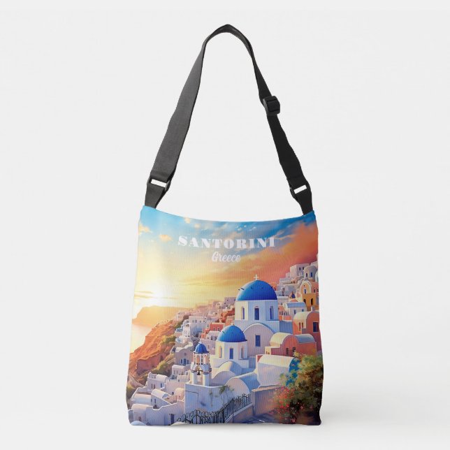 Custom Text Santorini Griechenland Sunset Tragetaschen Mit Langen Trägern (Vorderseite)