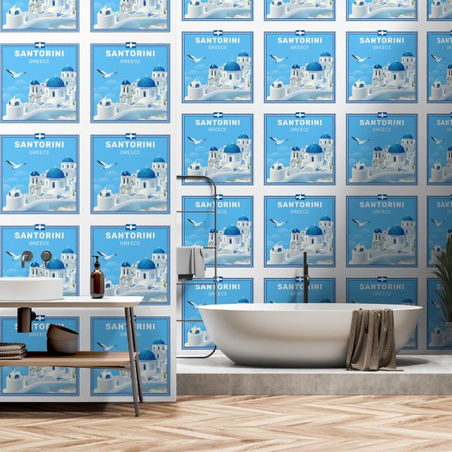 Custom Text Santorini Griechenland Tapete (Badezimmer)