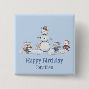 Custom Text Snowball Fight Happy Birthday Personal Button