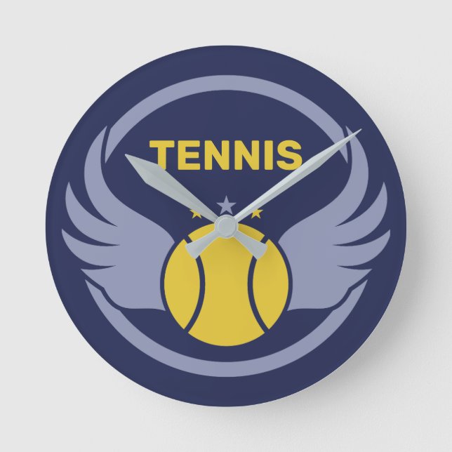 Custom Text Tennis Ball mit Flügen Runde Wanduhr (Vorderseite)