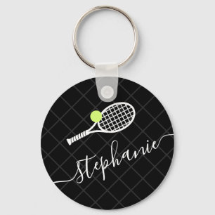 Custom Text Tennis Ball Racket Mit Monogramm Schlüsselanhänger