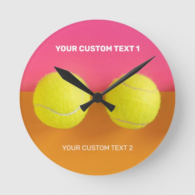 Custom Text Tennis Balls Runde Wanduhr (Vorderseite)