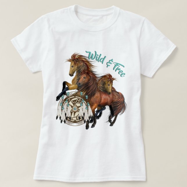 Custom Text Three Wild Stallions und Mandala Shirt (Design vorne)