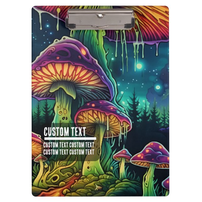 Custom Text Trippy Mushroom Forest Fantasy Art Klemmbrett (Vorderseite)
