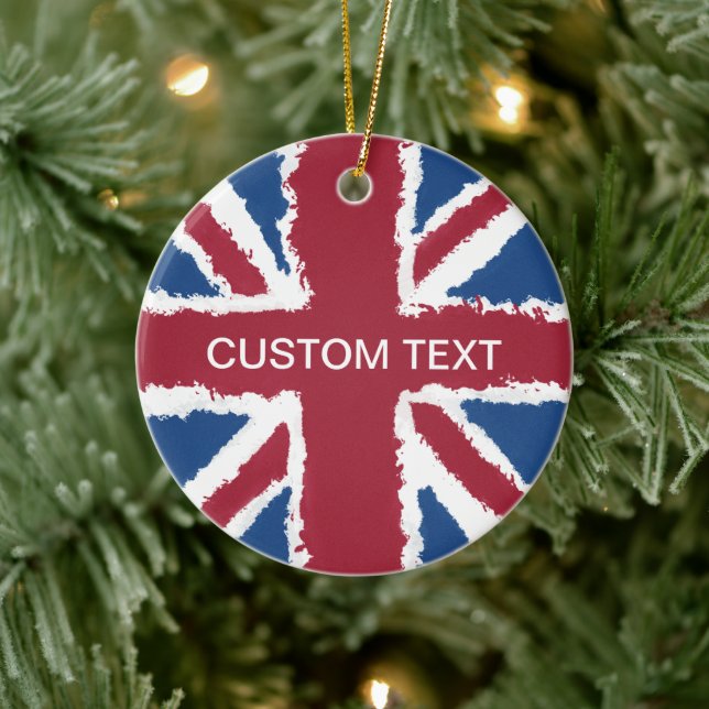 Custom Text Union Jack Flag Art von Heva Weva Keramik Ornament (Baum)