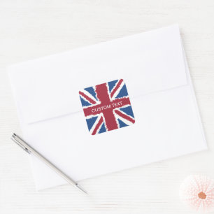 Custom Text Union Jack Flag Art von Heva Weva Quadratischer Aufkleber