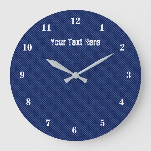 Custom Text Wall Clock - Modern Blue Jeans Große Wanduhr (Vorderseite)