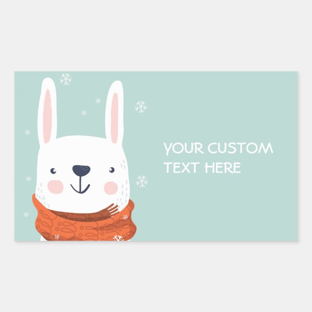 Custom text Winter Bunny Aufkleber (Vorderseite)