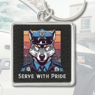 Custom Text Wolf Geschenke für Polizeibeamte Vater Schlüsselanhänger