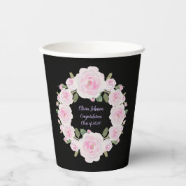 Custom Texts Pink Rose Wreath Paper Cup Graduation Pappbecher
