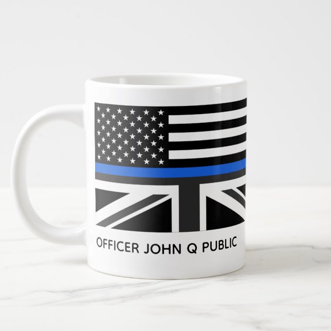 Custom Thane Blue Line American and UK Flag Jumbo-Tasse (Links)