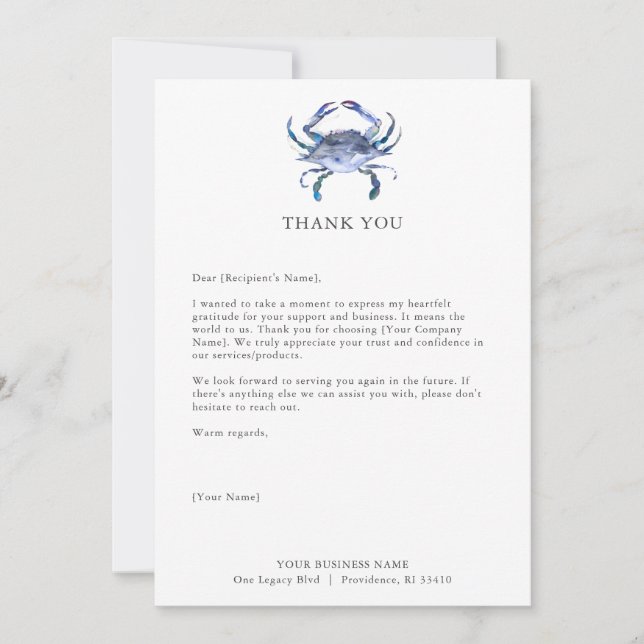 Custom Thank You Cards for Business Crab Dankeskarte (Vorderseite)