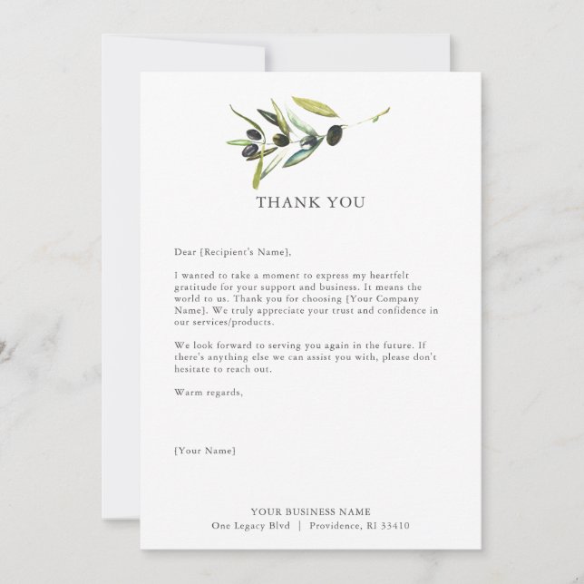 Custom Thank You Cards for Business Olive Dankeskarte (Vorderseite)