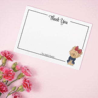 Custom Thank You Yorkie Bow Cute Dog Note Card Dankeskarte