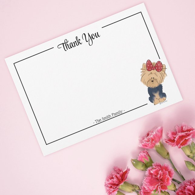 Custom Thank You Yorkie Bow Cute Dog Note Card Dankeskarte (Von Creator hochgeladen)