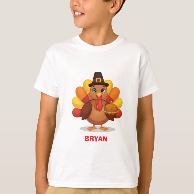 Custom Thanksgiving Turkey Kids T-Shirt (Vorderseite)