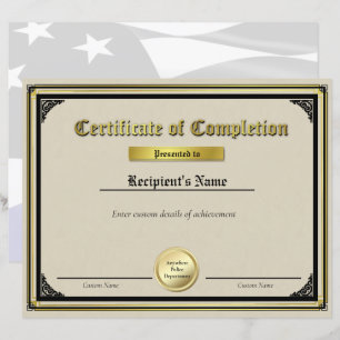 Custom Thin Blue Line Gold Siegel Certificate