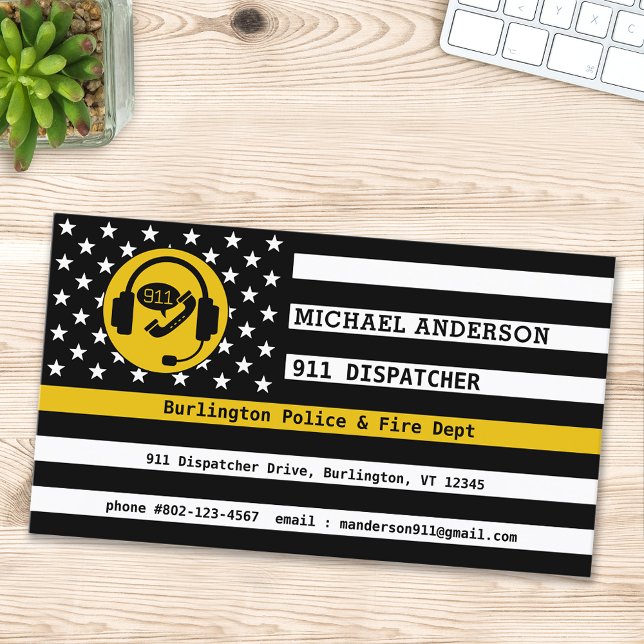 Custom Thin Gold Line American Flag 911 Dispatcher Visitenkarte (Von Creator hochgeladen)