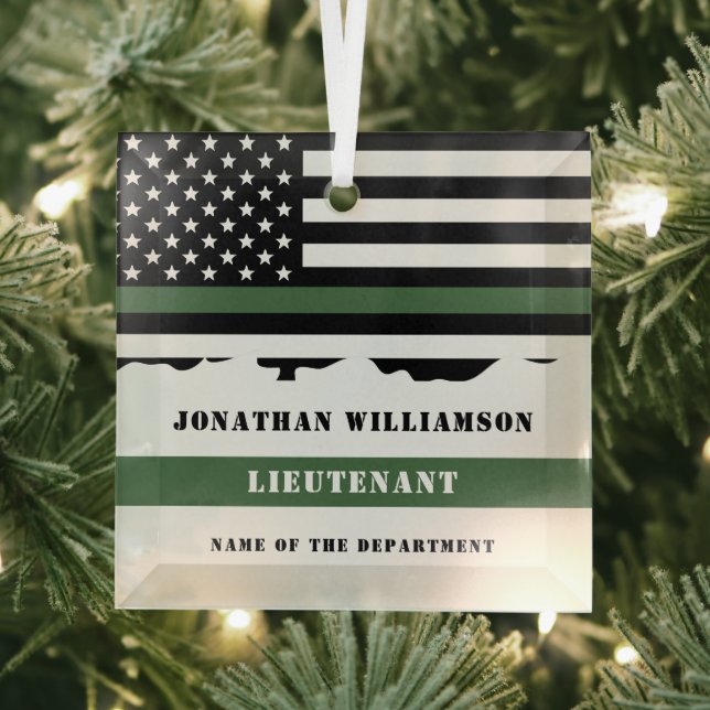 Custom Thin Green Line USA Flag Military Soldier Ornament Aus Glas (Insitu)