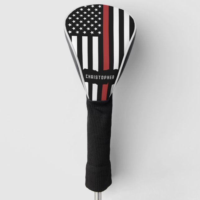 Custom Thin Red Line USA Flag Firefighter Golf Headcover (Vorderseite)