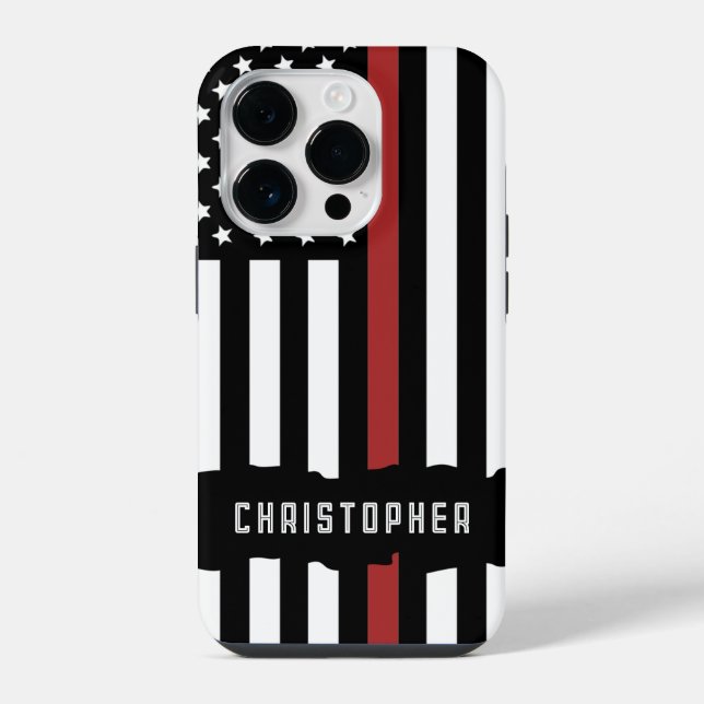 Custom Thin Red Line USA Flag Firefighter iPhone Hülle (Rückseite)
