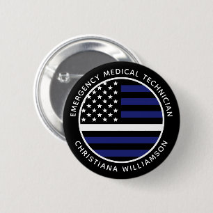 Custom Thin White Line USA Flag EMS EMT Button