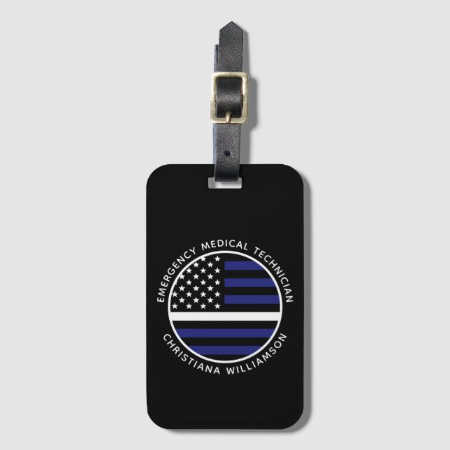 Custom Thin White Line USA Flag EMS EMT Gepäckanhänger (Vorderseite Vertikal)
