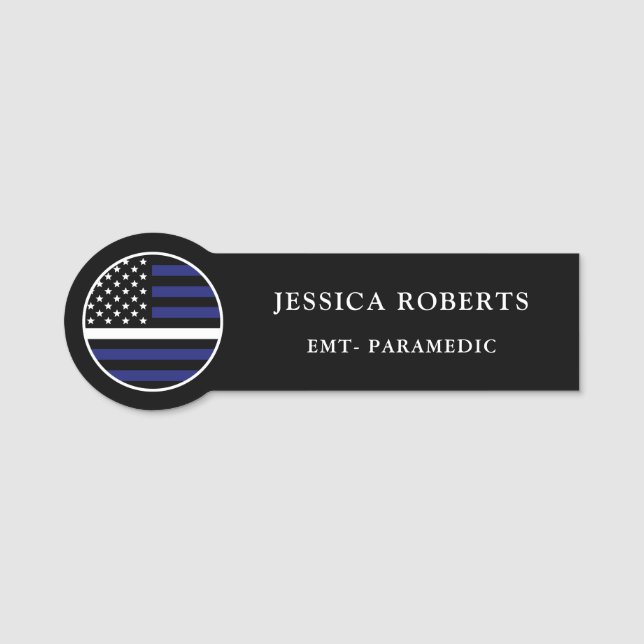Custom Thin White Line USA Flag EMS EMT Namensschild (Vorderseite)