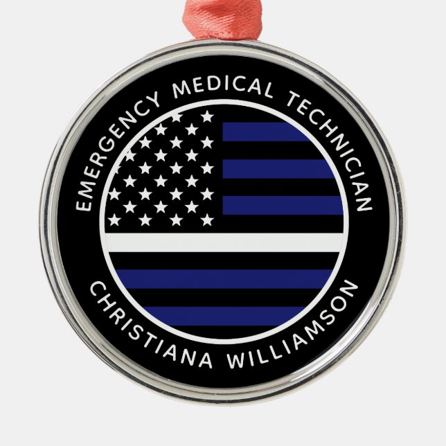 Custom Thin White Line USA Flag EMS EMT Ornament Aus Metall (Vorne)