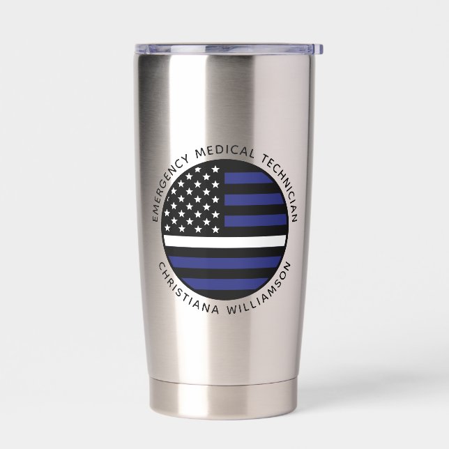 Custom Thin White Line USA Flag EMS EMT Thermobecher (Links)