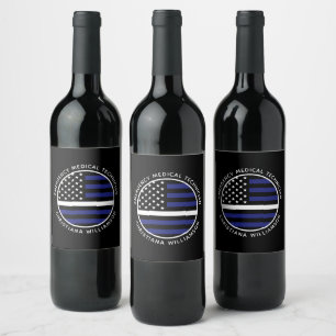 Custom Thin White Line USA Flag EMS EMT Weinetikett