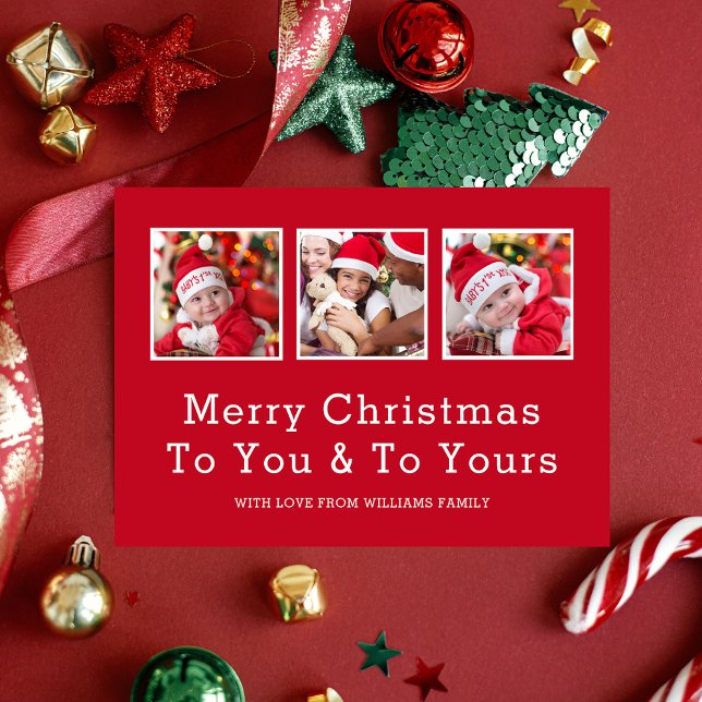 Custom Three Foto Simple Red Frohe Weihnachten (Von Creator hochgeladen)