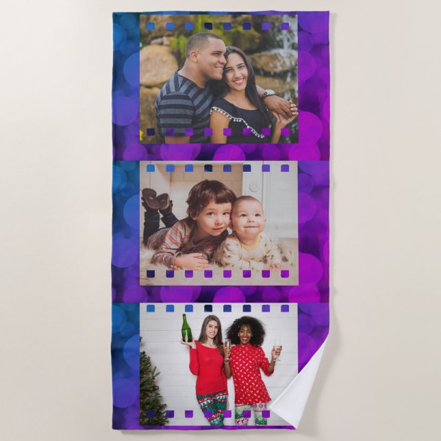 Custom Three Photo Personalized Picture Film Strandtuch (Vorderseite)