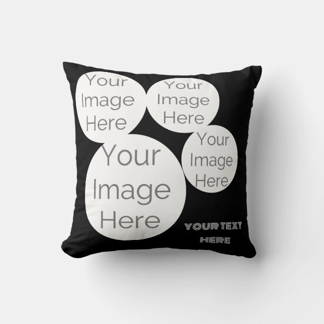 custom Throw Pillow 4 photo text template black Kissen (Vorderseite)