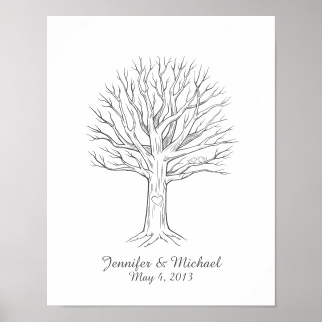 Custom Thumbprint Fingerprint Wedding Tree Guest B Poster (Vorne)