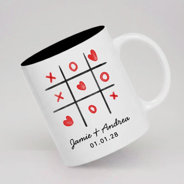 Custom Tic Tac Toe Mug Valentine Gift for Couple Zweifarbige Tasse (Personalized girlfriend boyfriend gift mug, Custom valentine mug gift for husband and wife)