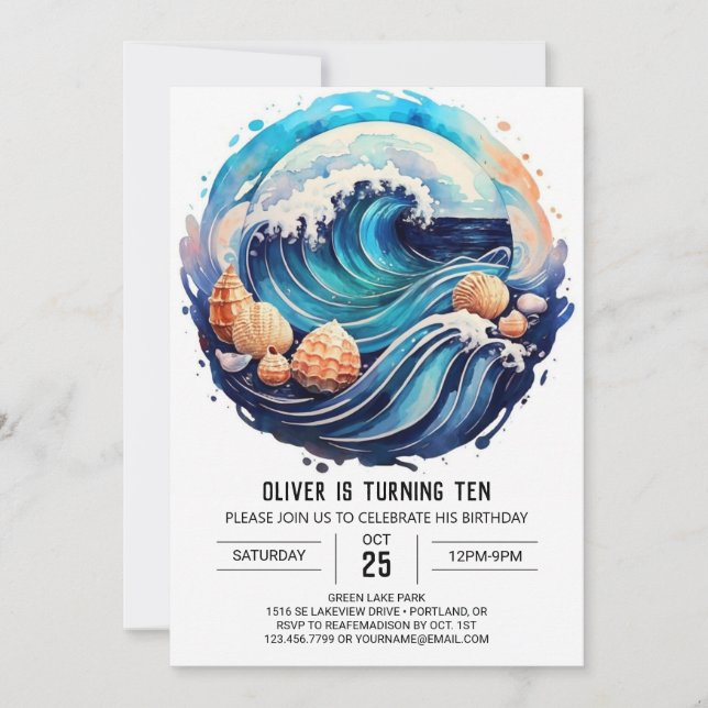 Custom Tidal Waves Birthday Einladung (Vorderseite)