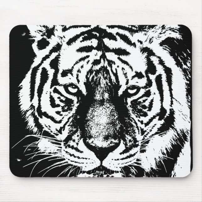 Custom Tiger Head Black And White Pop Art Template Mousepad (Vorne)