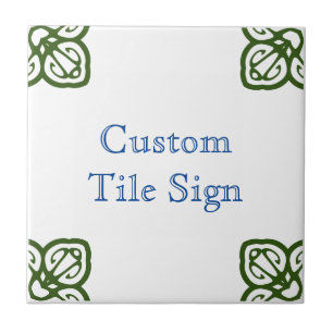 Custom Tile Sign - Spanisch Blau & Grün auf Weiß Fliese