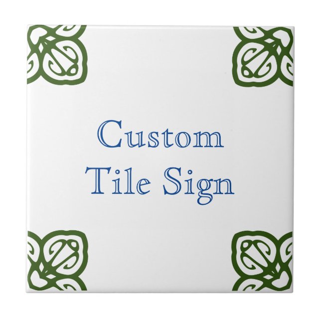 Custom Tile Sign - Spanisch Blau & Grün auf Weiß Fliese (Vorderseite)