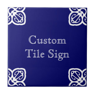 Custom Tile Sign - Spanisches Weiß auf blau Fliese
