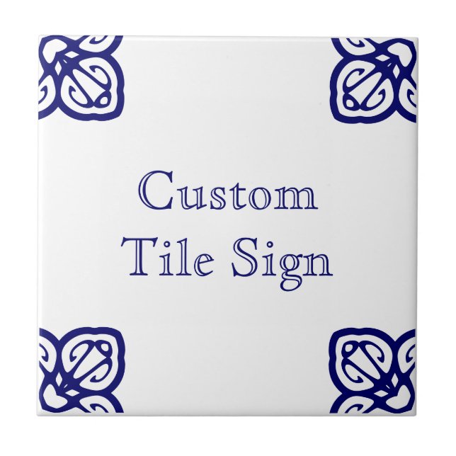 Custom Tile Sign - Spanisches Weiß auf blau Fliese (Vorderseite)
