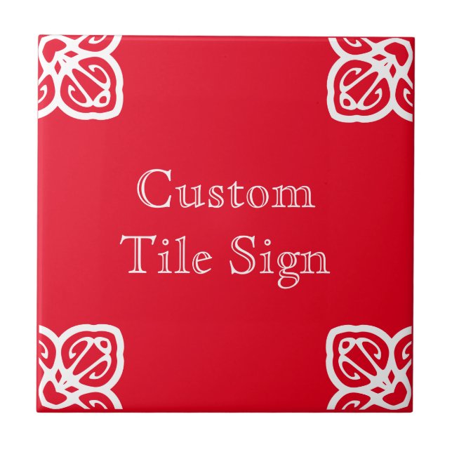 Custom Tile Sign - Spanisches Weiß auf Rot Fliese (Vorderseite)