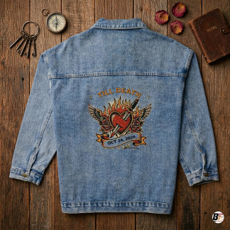 Custom Till Death Traditional Tattoo Heart & Dagge Jeansjacke