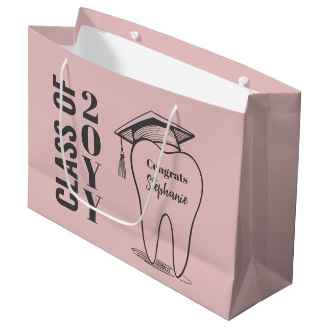 Custom Tooth Grad Hat Dental School Abschluss Große Geschenktüte (Vorderseite Schrägansicht)